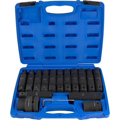 JBM 3/4" + 1" voimakärkihylsysarja kuusiokolo, e-torx, torx 16 osaa