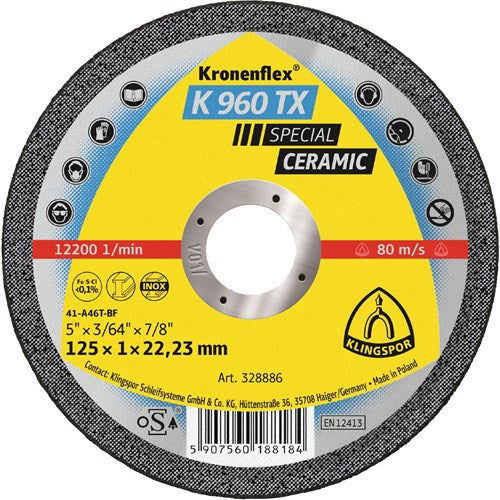Klingspor K 960 TX keraaminen katkaisulaikka 125x1x22,23mm. 25KPL/PKT