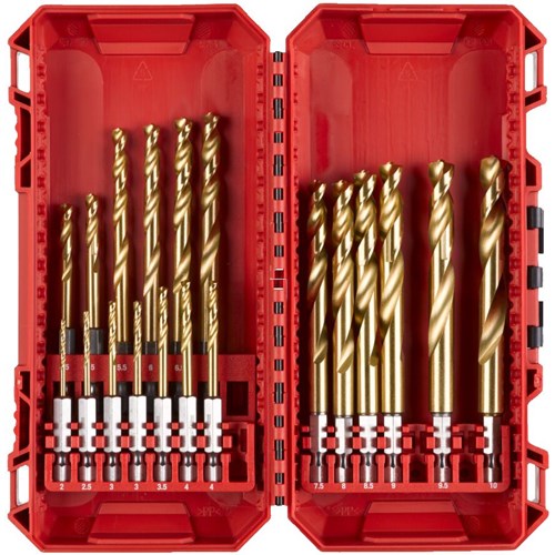 Milwaukee red hex - shockwave™ hss-tin poranteräsarja 2-10mm 19 osaa