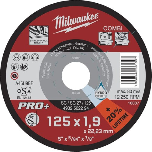 Milwaukee pro+ combi hioma- ja katkaisulaikka 125x1.9x22mm. 25KPL/PKT