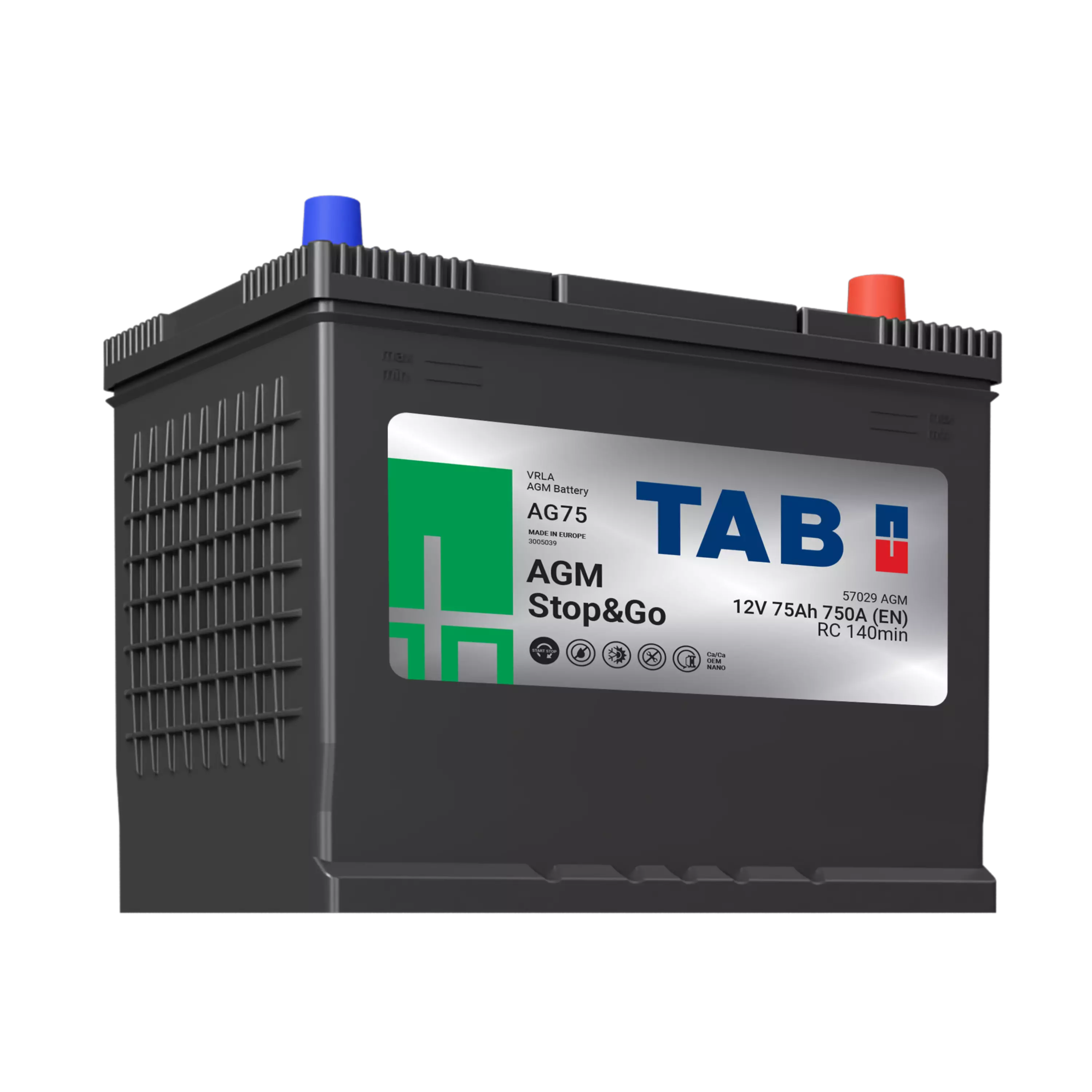 TAB AGM Stop&Go AG75 12V 75Ah 750A(EN 263x173x200/221 - + (1000805)