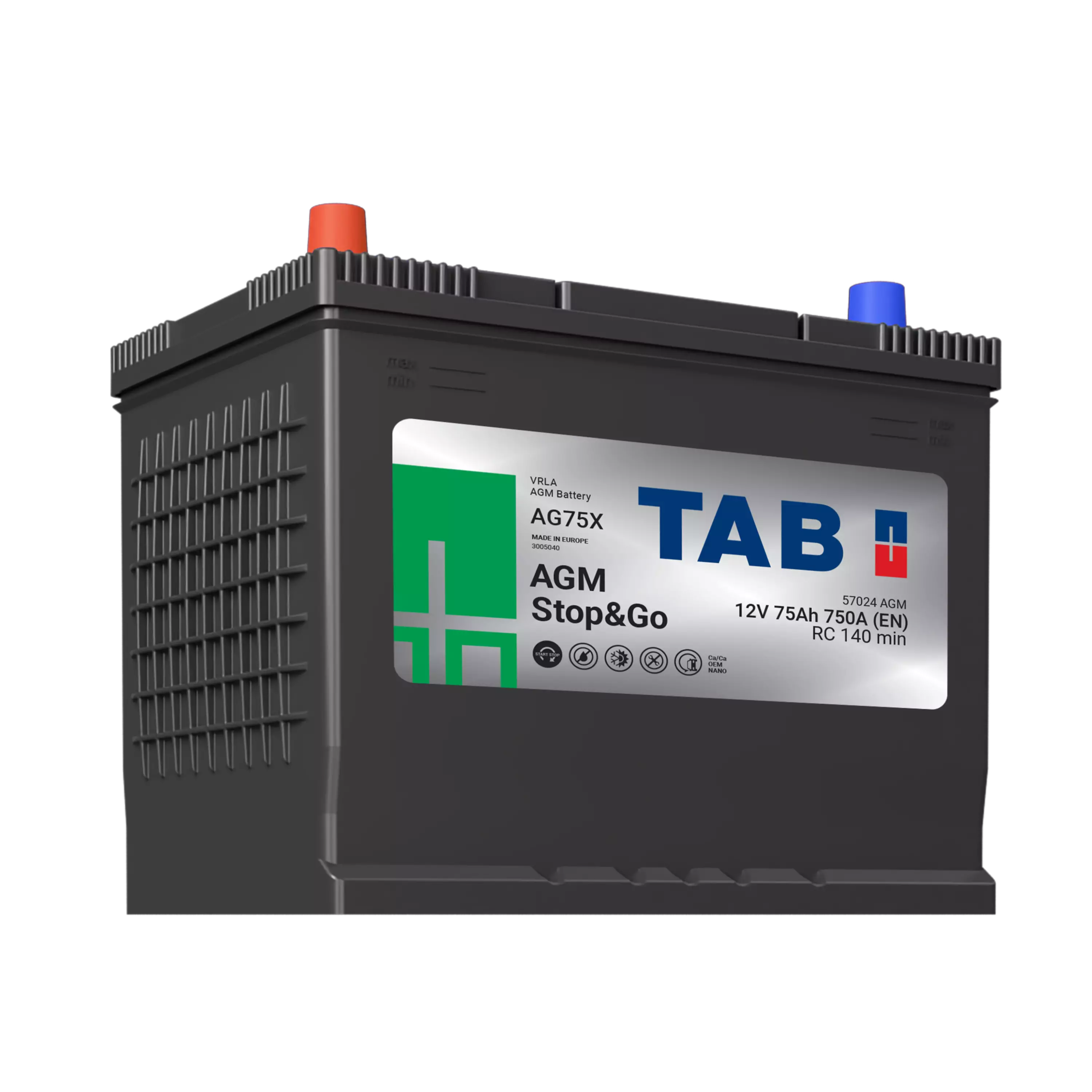 TAB AGM Stop&Go AG75X 12V 75Ah 750A(EN 263x173x200/221 + - (1000806)