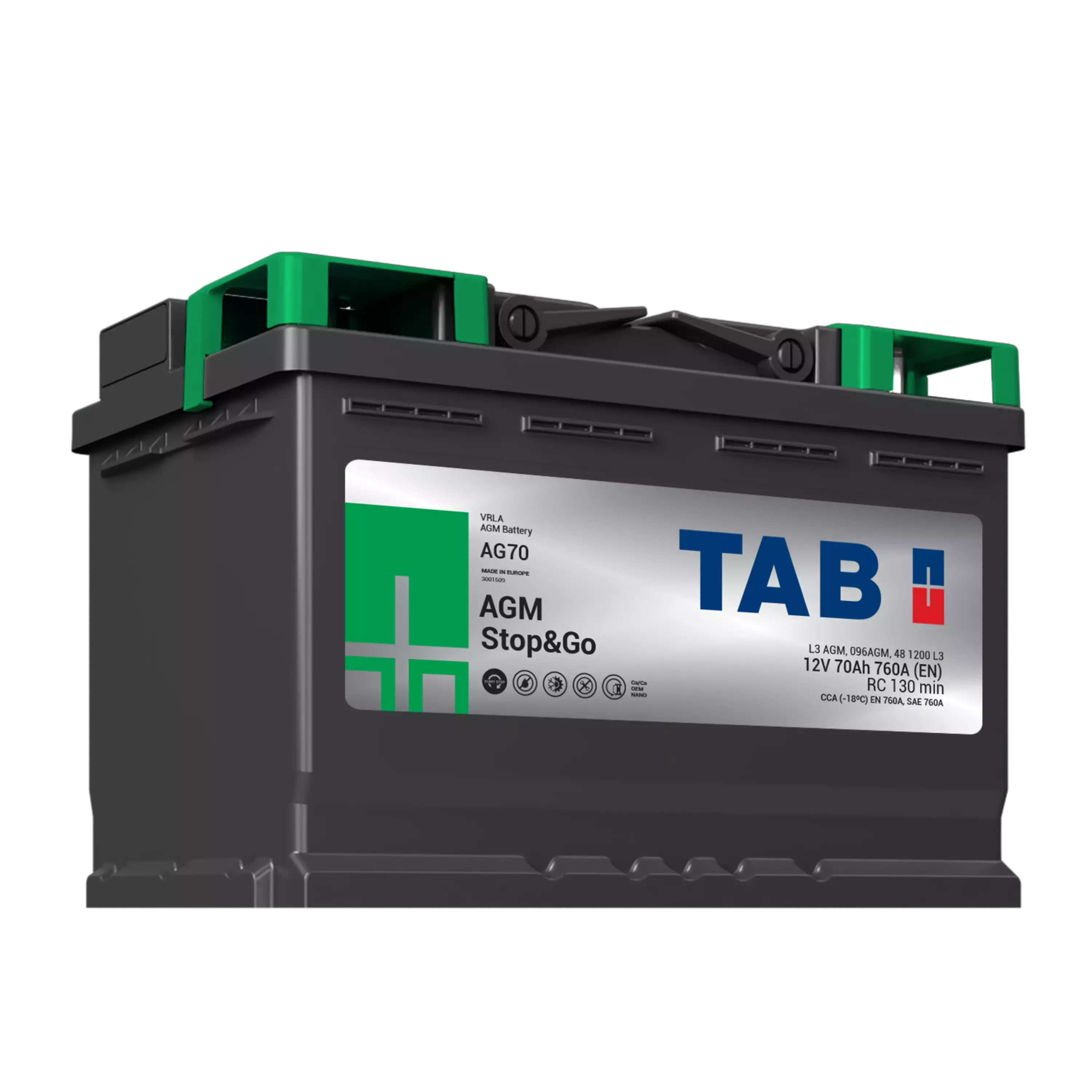 TAB käynnistysakku EcoDry AGM AG70 12V 70Ah 760A(EN   278x175x190