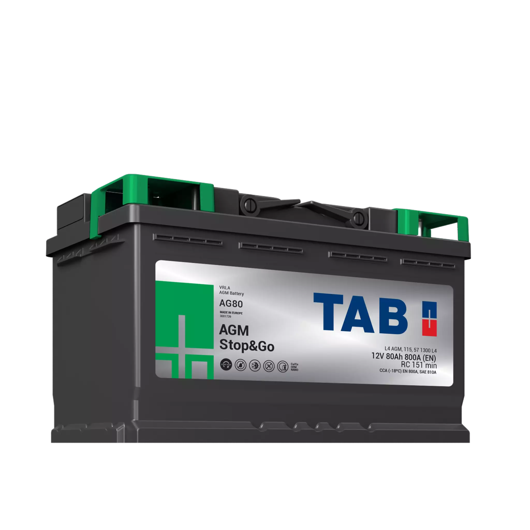 TAB käynnistysakku EcoDry AGM AG80 12V 80Ah 800A(EN 315x175x190 - + (1000801)