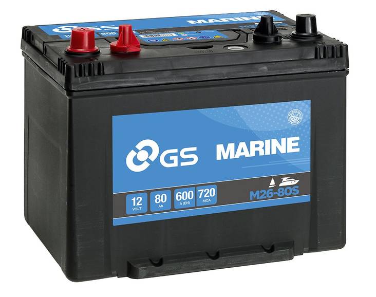 GS Marine akku M26-80S 12v 80Ah 600A(EN 260x174x225 + - tuplan.suljettu malli