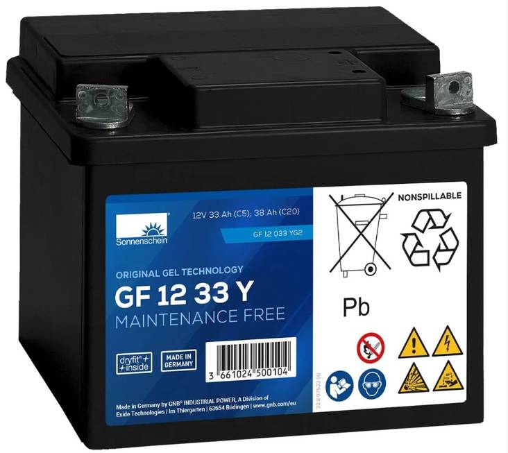 Sonnenschein geeliakku GF12/33Y 12v33Ah 195x175x175 - + Dryfit litteät navat