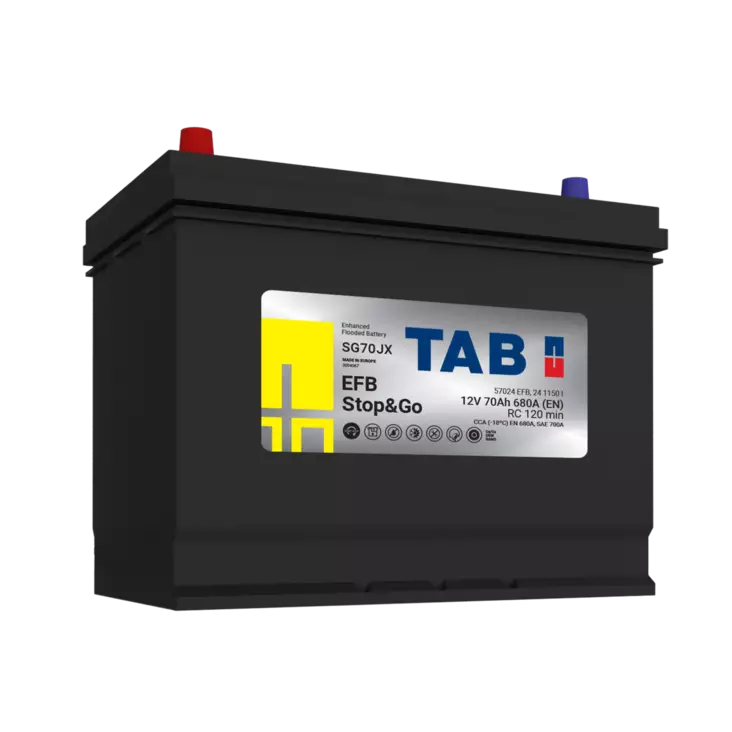 12V 70Ah 680A(EN) TAB EFB SG70JX STOP&GO  259x175x221 + - (1000795)