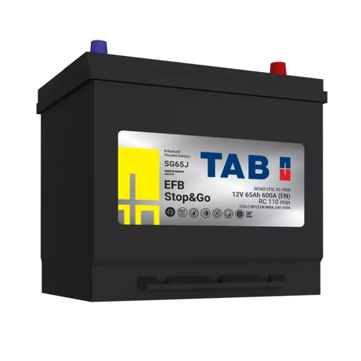 12V 65Ah 600A(EN) TAB käynnistysakku EFB SG65J STOP&GO  230x173x220 - + (1000798) 600A(EN