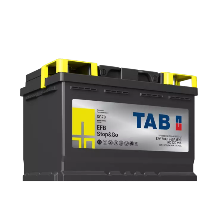 12V 70Ah 760A(EN ) TAB käynnistysakku EFB SG70 STOP&GO  278x175x190 - + (1000789)