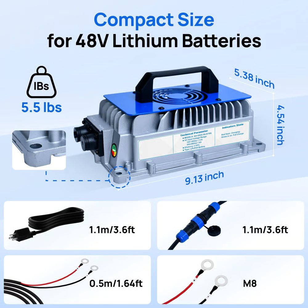 48 V 18 A LiFePO4-Akkulaturi 900 W